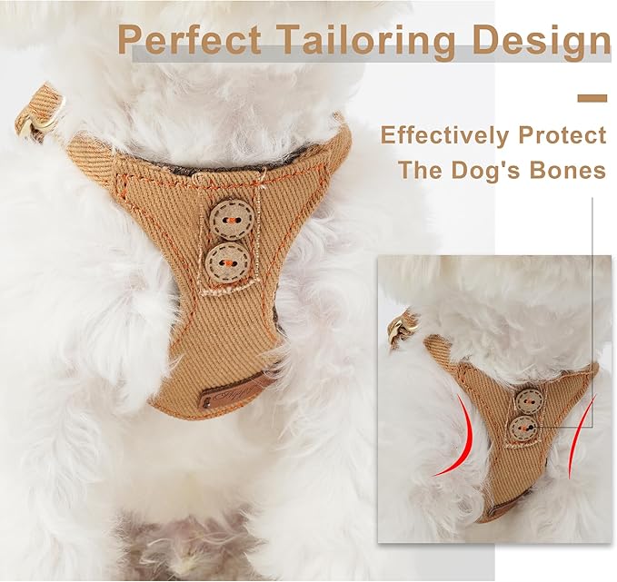 No Pull Dog Harness with Multifunction Dog Leash,Soft Adjustable No Choke Escape Proof Pet Harness Vest for Medium Dogs or Large Dogs,Khaki Camel,XS