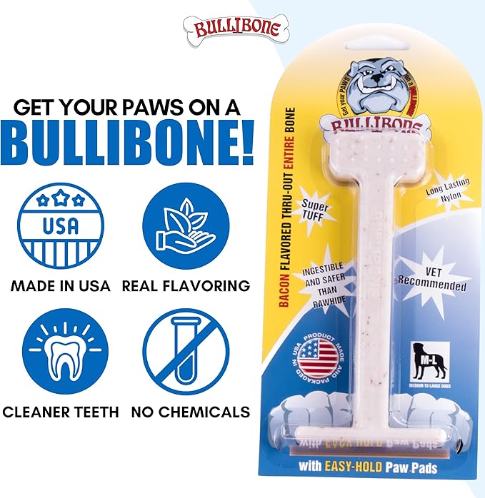 Bullibone Nylon Dog Chew Toy Nylon Bone - Improves Dental Hygiene, Easy to Grip Bottom, and Permeated with Flavor (Bacon, Small - 3 Pack)
