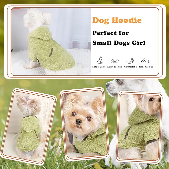 Dog Sweater Dog Winter Clothes for Small Dogs Boy Girl Pet Hoodies Puppy Cold Weather Coats Fall Doggie Sweatshirt for Chihuahua Yorkie Cat Sweater Costumes (Green, X-Small)