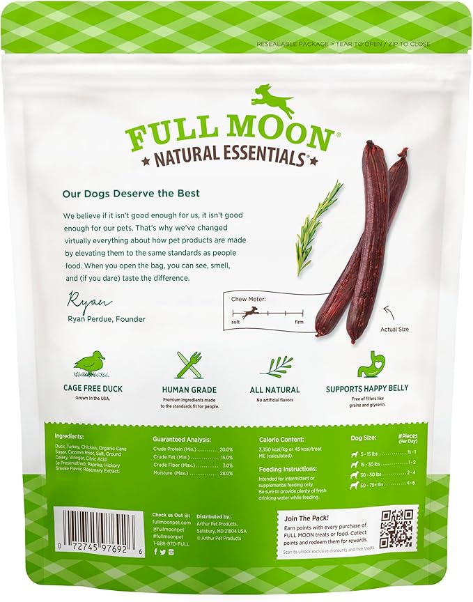 Full Moon All Natural Human Grade Dog Treats, Essential Duck Savory Sticks 22.0 oz