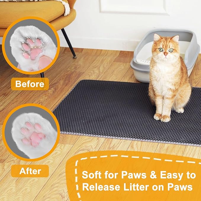 Cat Litter Mat Litter Trapping Mats, 25''x16'' Cat Litter box Mat for Floor, 2 Layer Honeycomb Pet Litterbox Matt Catcher Rug, Waterproof Urine Proof, Non-Slip, Soft, Clean Easily, Small