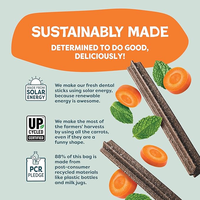 Shameless Pets Dental Treats for Dogs, Carrate Chomp (32 Sticks) - Supports Skin & Coat for Teeth Cleaning & Fresh Breath - Dog Bones Dental Chews Free from Grain, Corn & Soy