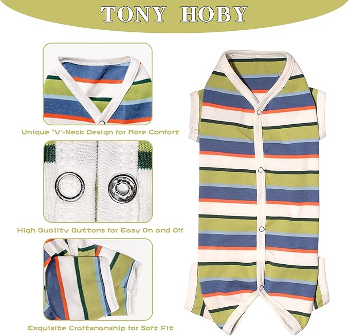 TONY HOBY Dog Pajamas, Dog Jumpsuit, Colorful Dogs Shirt, Dogs Surgery Recovery Suit for Small Medium Breeds (Blue&White, Boy, S)