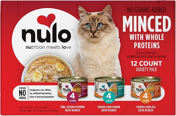 Nulo Grain-Free Minced with Whole Proteins Wet Canned Cat and Kitten Food, Variety Pack, 2.8 Ounce, 12 Cans