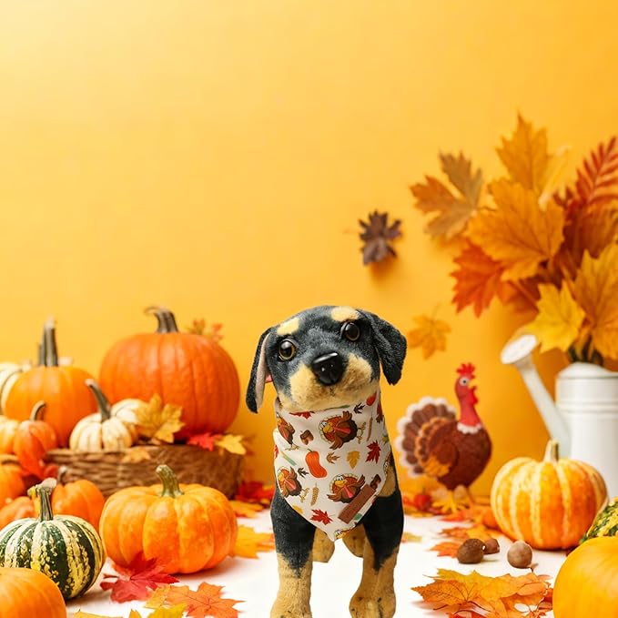 Realeaf Thanksgiving Dog Bandanas 2 Pack,Turkey Pumpkins Fall Stripe Pet Scarf for Boy and Girl, Premium Durable Fabric, Reversible Holiday Bandana for Small and Medium Dogs Pets