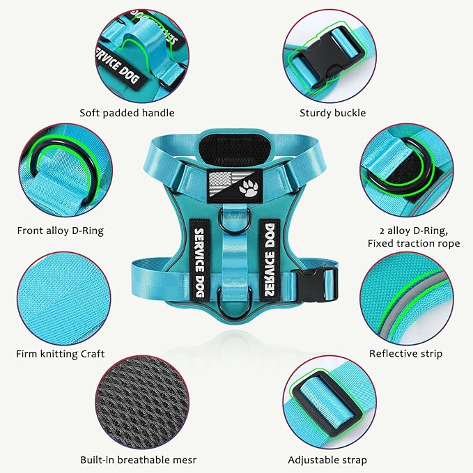 Demigreat Service Dog Harness, Reflective Dog Vest Harness with 5 PCS Patches, Adjustable Soft Oxford Pet Harness, Inner Layer Mesh, Easy to Control for Small Medium Large Dogs