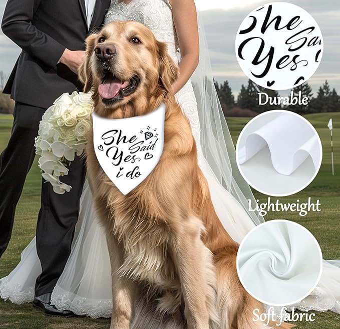 Engagement Gift for Couples Dog Bandana 1 Pack 2 Pattern Reversible, She Said Yes Dog Bandanas,Wedding Party Triangle Scarf for Medium to Extra Large Breed Dogs(X-Large)
