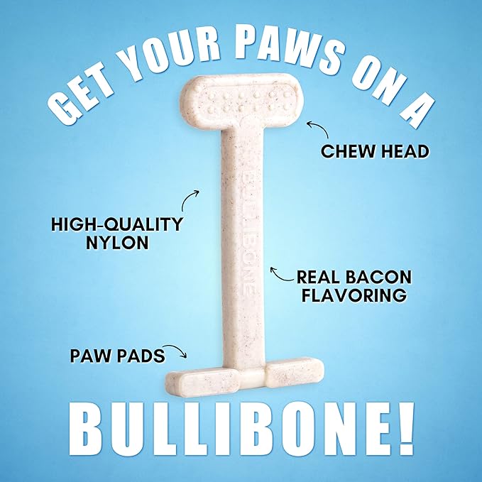 Bullibone Nylon Dog Chew Toy Nylon Bone - Improves Dental Hygiene, Easy to Grip Bottom, and Permeated with Flavor (Bacon, Small - 2 Pack)