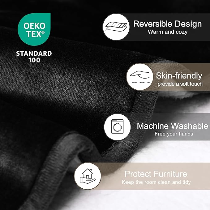 gogobunny Dog Blanket, Waterproof Reversible Sherpa Fleece Throw Blanket, Furniture Cover for Bed, Couch, Sofa Protection from Liquid Pee and Pet Fur of Puppy, Cat (Black, 30x70 inches)