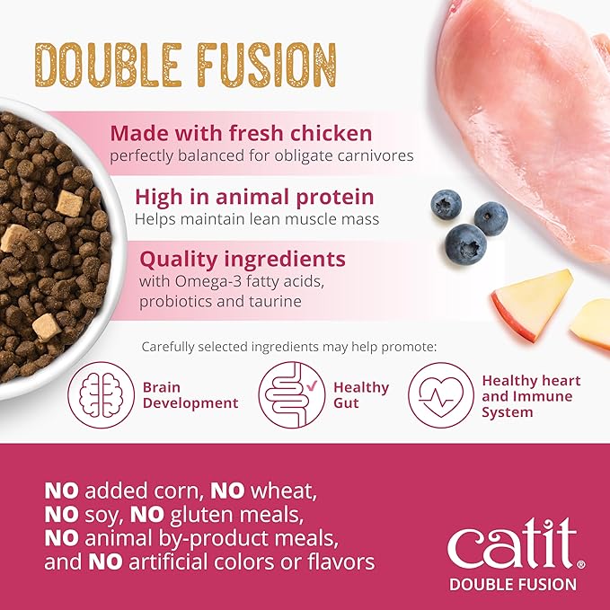 Catit Recipes Double Fusion Kitten Food – Chicken Recipe, 96% Animal Protein, Freeze-Dried Raw Toppings, No by-Products, High-Nutrient Wet & Dry Blend for Healthy Growth, 4 lb