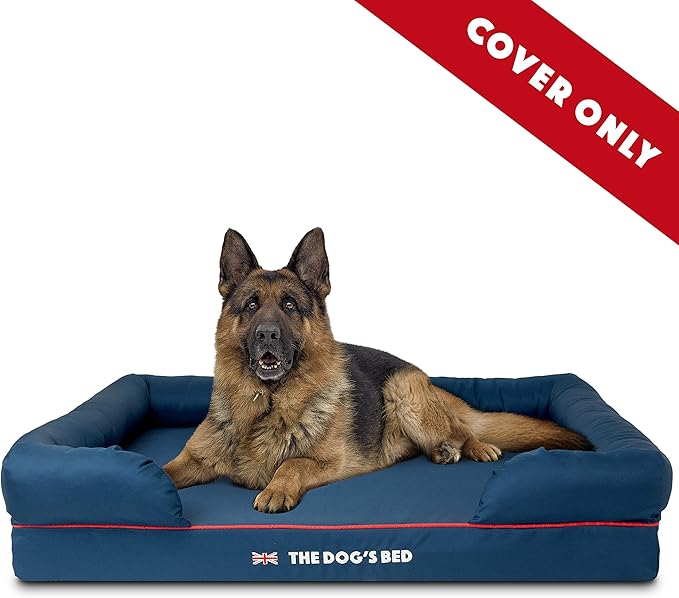 The Dog's Bed Replacement Outer Cover ONLY (Outer Cover ONLY - NO Bed, NO Waterproof Inner) for The Dog's Bed, Washable Oxford Fabric, Extra Large (Blue with Red Piping UK Embroidery Flag)