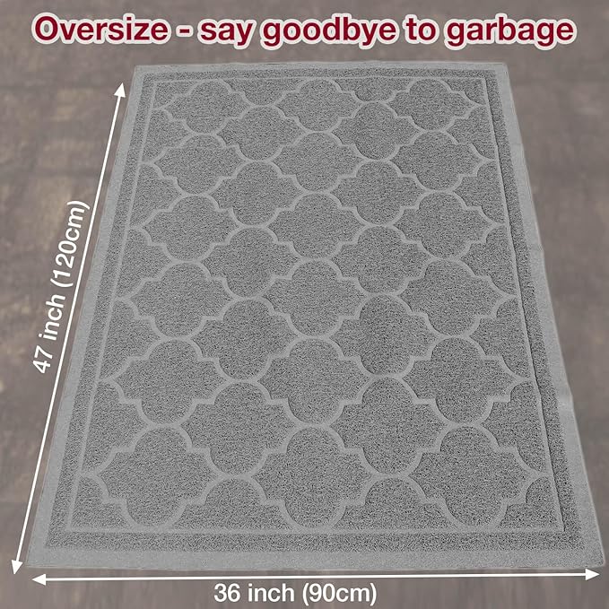 Cat Litter Mat for Box, Non-Slip, Less Waste Cat Litter Box Mat,Door mats, Entrance mats，Waterproof, Anti Slip, and pet Urine Resistant，47" x 36" Grey