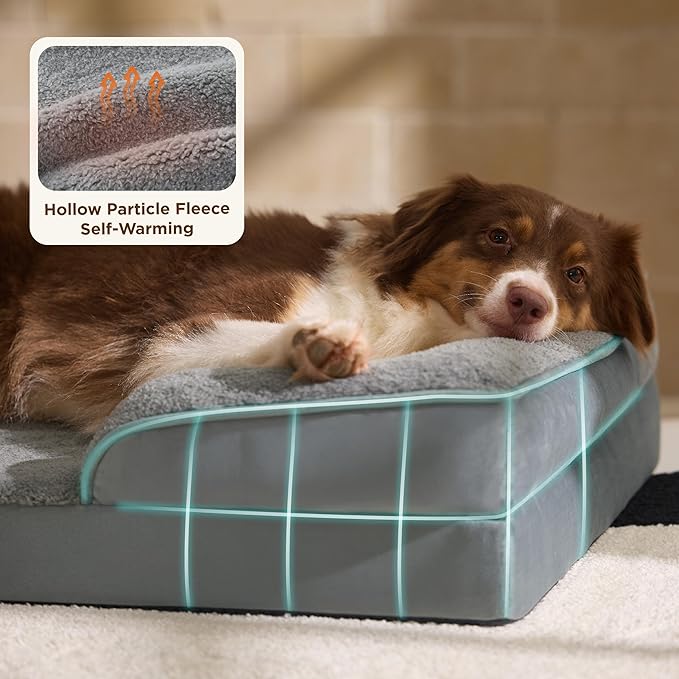 Bedsure Self Warming Orthopedic Dog Beds Large Sized Dog - Washable Large Dogs Bed Waterproof, Big Comfort Dogs Couch Sofa with Removable Cover, Supportive Foam Pet Bed with Nonskid Bottom, Grey