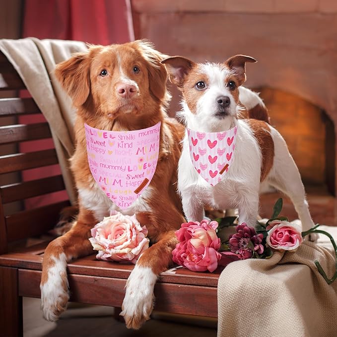 ADOGGYGO Mothers Day Dog Bandanas, Reversible Pink Pet Scarf, Premium Durable Fabric, Adjustable Fit Holiday Bandanas for Small Dogs Pets (Small)