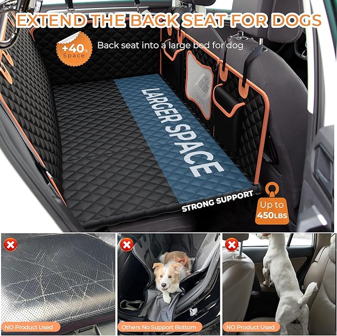 Back Seat Extender for Dogs,Dog Car Seat Cover for Back Seat with Hard Bottom Holds 450 lbs Dog Hammock for Car,100% Waterproof for Car/SUV/Small Truck