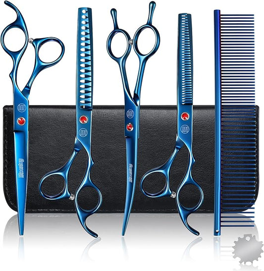 Professional Dog Grooming Scissors Set, 7 Inch/8 Inch Pet Grooming Scissors Chunkers Shears for Dog, Curved Dog Grooming Scissors, Thinning Shears for Dog with Grooming Comb