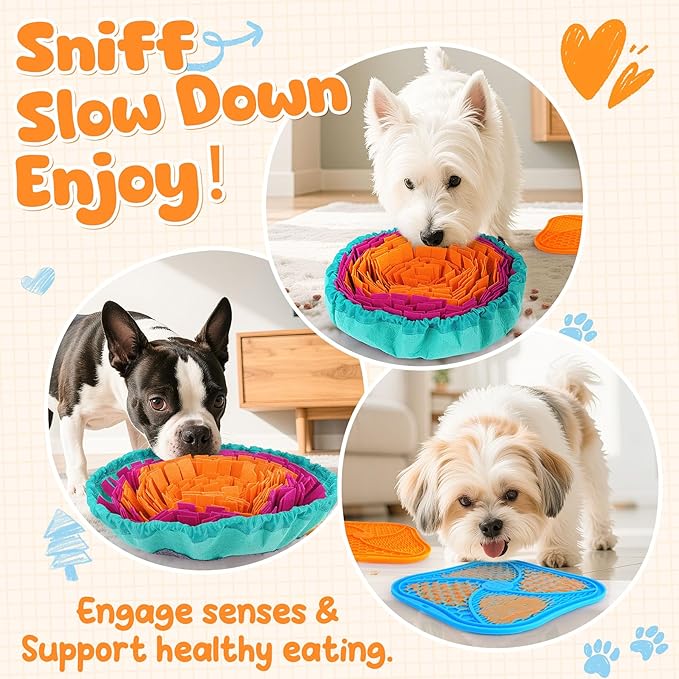KIPRITII Dog Feeding Set with Snuffle Mat & Lick Mat for Dogs – Slow Feeder & Interactive Toys to Keep Dogs Busy and Reduce Anxiety from Boredom
