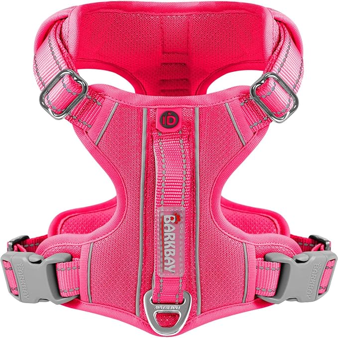 BARKBAY Dog Harness No Pull with ID Tag Pocket - Heavy Duty, Reflective, Easy Control for Large Dogs(Pink,XS)