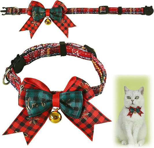 Pet Christmas Cat Bow tie Scarf Collar | Christmas Cat Dog Pet Dress-Up Accessories and Pet Parties Dress(S2)