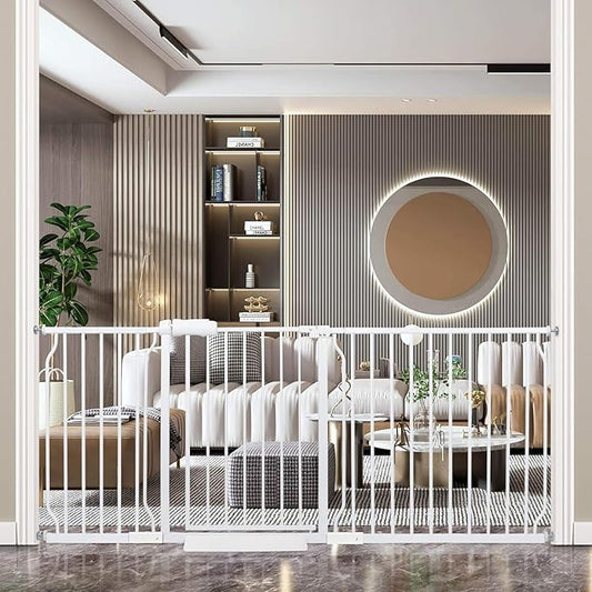Extra Wide Baby Gate Tension Indoor Safety Gates White Metal Large Pressure Mounted Pet Gate Walk Through Long Safety Dog Gate for The House Doorways Stairs (71.65"-76.38"/182-194CM, White)