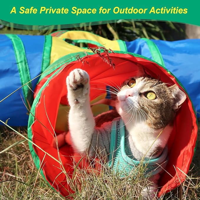 Cat Tunnel 4 Way Collapsible, Cat Toys Interactive Tunnels for Indoor Cats, 12 PCS Cats Springs Toy Kitty Kitten Toys Pack, Rabbit Tunnel Tube with Peephole, Large Rainbow Tunnels
