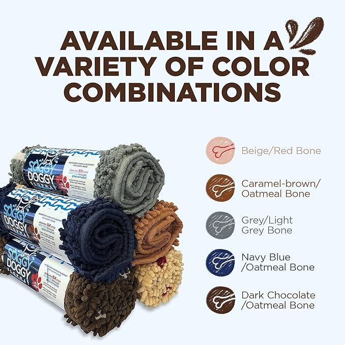 Soggy Doggy Slopmat - Water Absorbing Door Mat for Food and Water - Microfiber Chenille Rug for Muddy Paws and Messy Eaters - Machine Washable (Dark Chocolate/Oatmeal Bone, 18” x 24″)