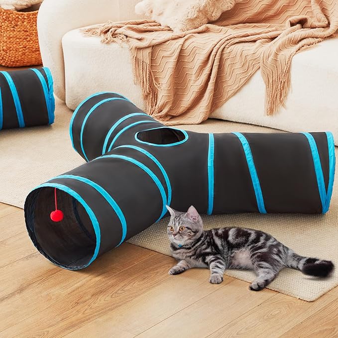 Tempcore 3-Way Collapsible Cat Tube Toys, Indoor Cat Tunnels with Peek Hole Toy Ball, Large Size