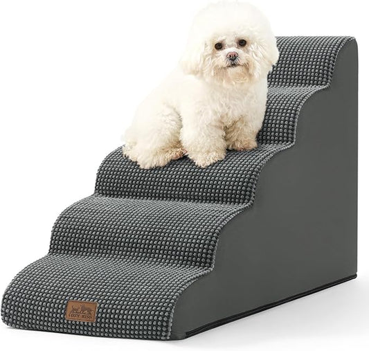 Dog Stairs for High Bed 22.6" H, Small Dog Step for Puppy, Older or Cat, Curved Ramp for Car, Ladder with High Density Foam, Lightweight, Durable, 15.7x33x22.6 inch, 5 Step, Charcoal Grey