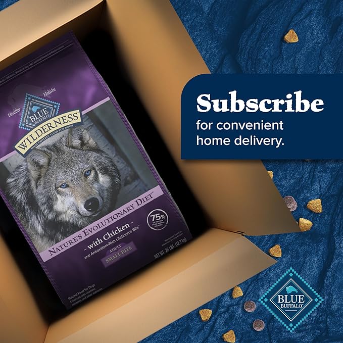 Blue Buffalo Wilderness High-Protein Small-Bite Dry Dog Food for Adult Dogs, Made in The USA with Natural Ingredients Plus Wholesome Grains, Chicken, 24-lb Bag