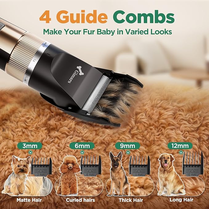 Gimars 4 in 1 Dog Grooming Clippers with Small Trimmer, 7000RPM High-Power 4-Speed Quiet Pet Shaver (≤55dB), Cordless Rechargeable Dog Hair Clippers for Thick Coats with Scissors, Comb & USB