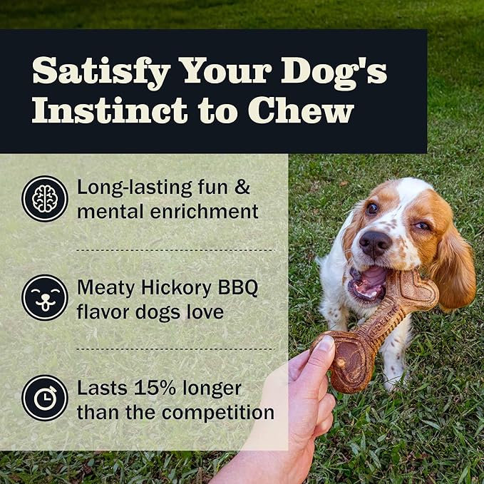 Redbarn Natural Dur-A-Bulls Treats for Dogs - 3 Large Bones - Hickory Flavor - Made in USA Long Lasting 100% Digestible No Artificial Ingredients or Plastic