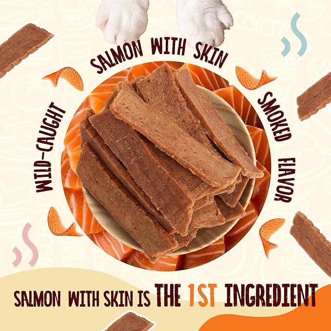 Salmon Treats for Dog, Soft Healthy Dog Salmon Jerky, High Protein Dogs Snacks, Human Grade Salmons Fillets with Taurine,12.5oz (Smoked Flavor)