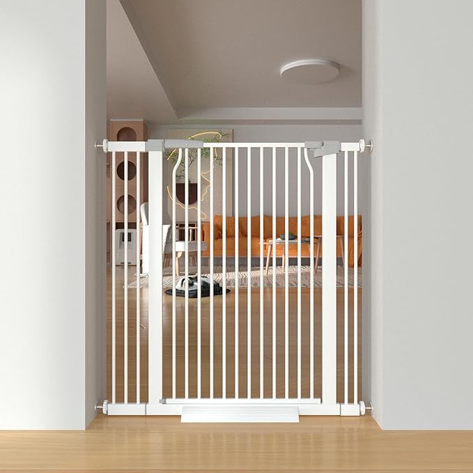 41" Extra Tall Baby Gate for Doorways and Stairs No Drill, Adjustable 29.9-40.9'' Auto Close Dog Gate Indoor, Pressure Mounted Walk Through Swing Wide Pet Gate, Tall Cat Gate with Expansion Kit, White