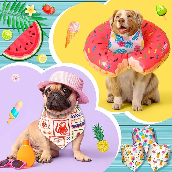 Sanwuta 120 Pcs Dog Bandana Bulk Scarf Washable Dogs Bibs Adjustable Kerchief Pet Bandana for Small and Large Party Pet Hawaii Beach Handkerchief Scarf Accessories(Summer)