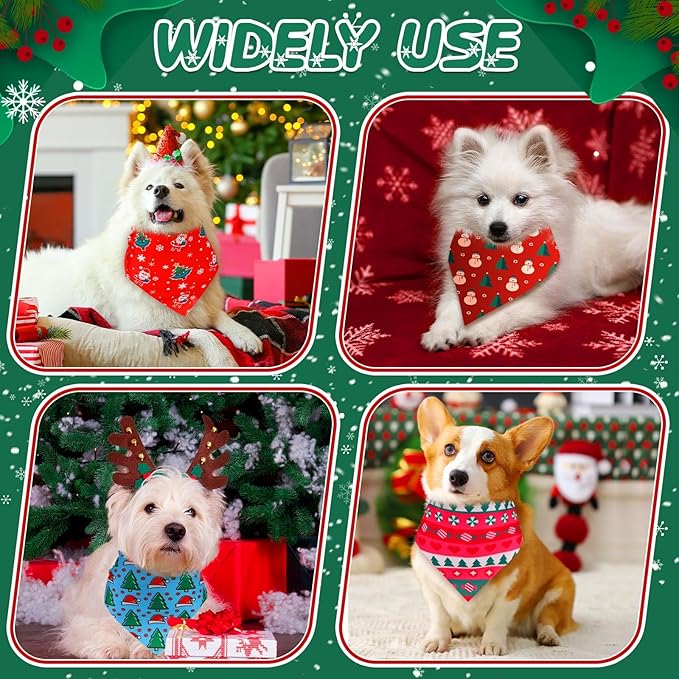 Sanwuta 72 Pcs Christmas Dog Bandana Bulk Washable Puppy Triangle Scarfs Xmas Cat Bandanas Adjustable Soft Christmas Pet Triangle Bibs Accessories for Small Medium Dogs Cats Pets Costume