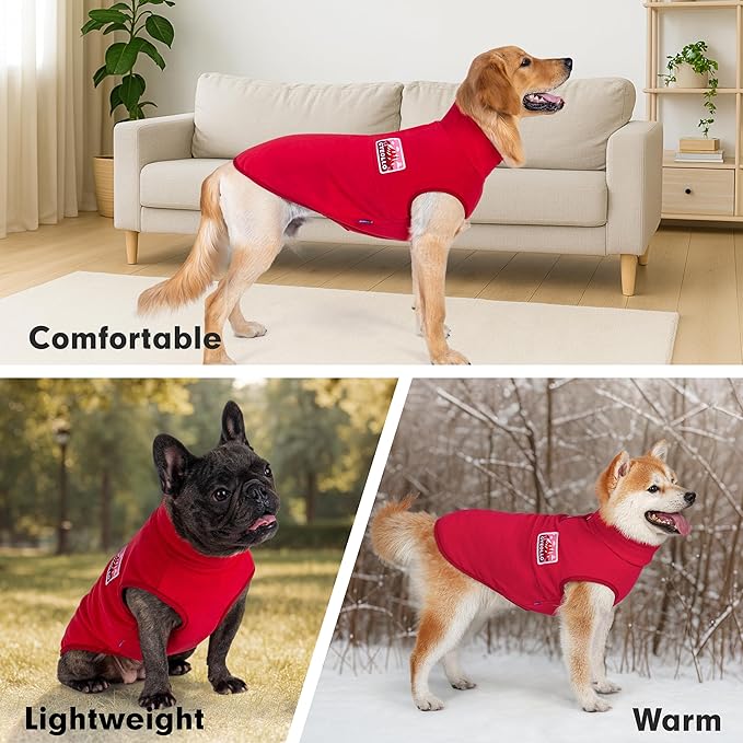 cyeollo Fleece Dog Sweater, Turtleneck Dog Sweatshirt Stretchy Pullover Fleece Vest Warm Winter Fall Clothes for Small Dogs Boy Girl Puppy Pet Apparel, Red S