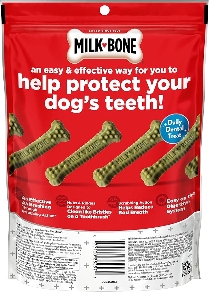 Milk-Bone Fresh Breath Brushing Chews, 9 Small/ Medium Daily Dental Dog Treats (Pack of 5) Scrubbing Action Helps Clean Teeth