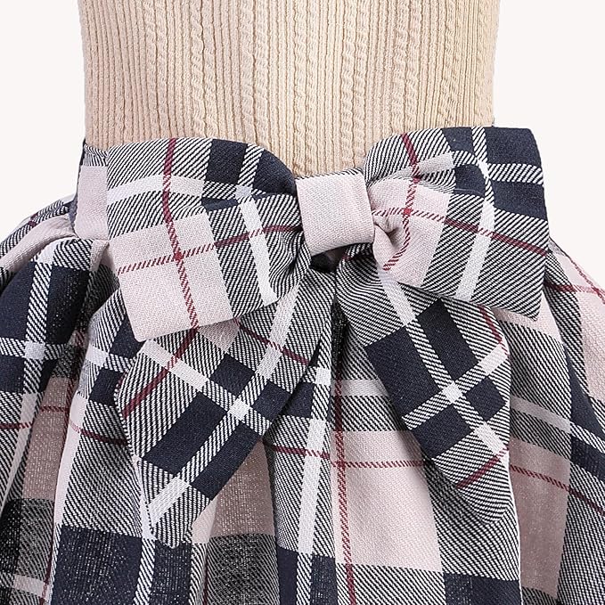 PUPTECK Classic Plaid Dog Dress Pet Apparel with Cute Bowtie Puppy Clothes Outfit,Cream,L