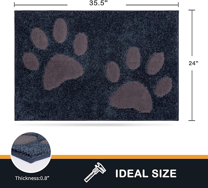 PURRUGS Dirt Trapping Door Mat 24" x 35.5", Non-Skid/Slip Machine Washable Microfiber Entryway Rug, Dog Doormat, Super Absorbent Welcome Mat for Muddy Wet Shoes and Paws, Navy Blue