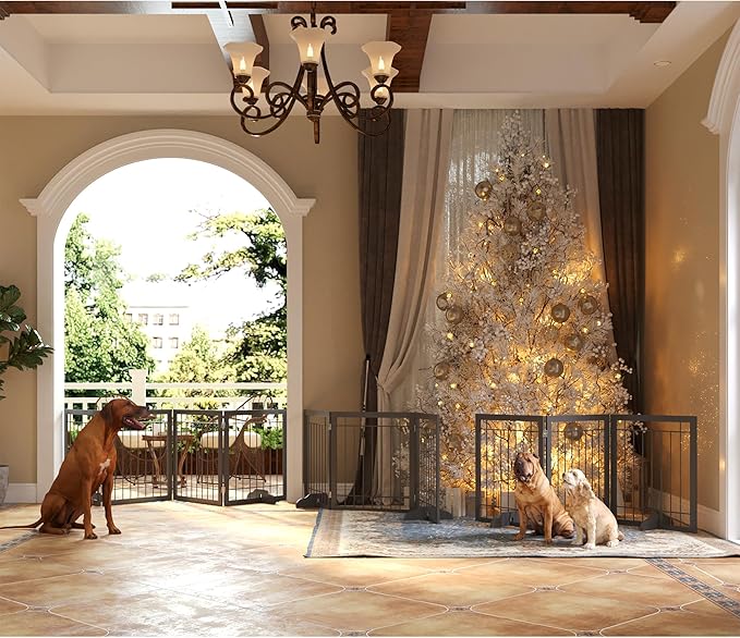 JSB 72-inch Extra Wide 28-inch Tall Dog gate, Freestanding Pet Gate for Halls, Stairs & Home, Pet Puppy Safety Dog Fence with 2PCS Support Feet (Black)