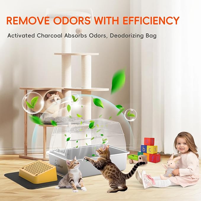 3-in-1 Stainless Steel Cat Litter Box with Lid, Enclosed Top Entry Metal Litter Box for Large Cats, Non-Stick & Odor Control, Leak-Proof, Easy Cleaning for Multi-Cat Home, Extra Large, Yellow