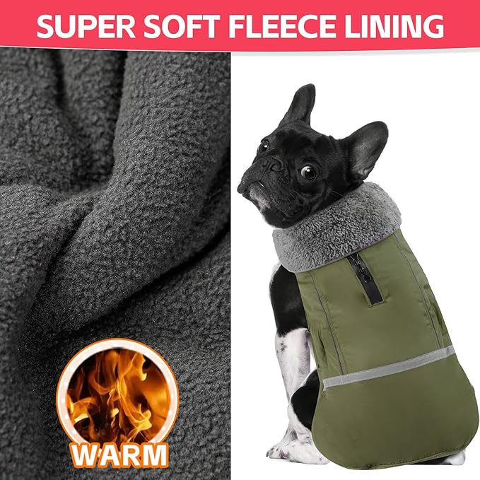 Doglay Dog Coat, Waterproof Dog Jacket Pet Winter Coat for Cold Weather with Thicken Furry Collar, Reflective Puppy Winter Jacket Warm Fleece Lining for Small Medium Large Pets