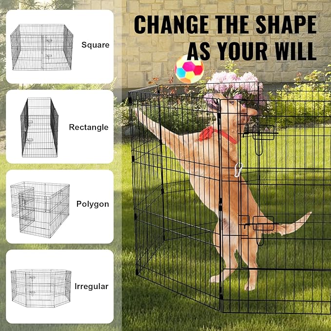 VEVOR Dog Playpen, 8 Pcs 30" H x 24" W Panels Foldable Metal Pet Exercise Pen, Dog Fence Indoor and Outdoor Pen with Door, Bottom Pad and Top Cover, Pet Playpen for Dogs, Cats, Other Small Animals