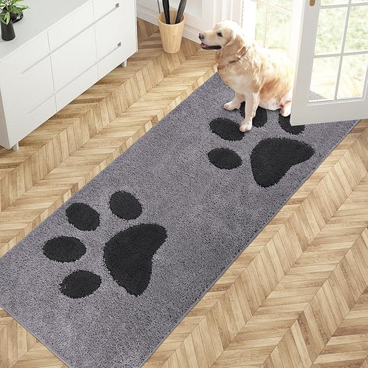 PURRUGS Dirt Trapping Door Mat 32" x 70", Non-Skid/Slip Machine Washable Microfiber Entryway Rug, Dog Doormat, Super Absorbent Welcome Mat for Muddy Wet Shoes and Paws, Grey