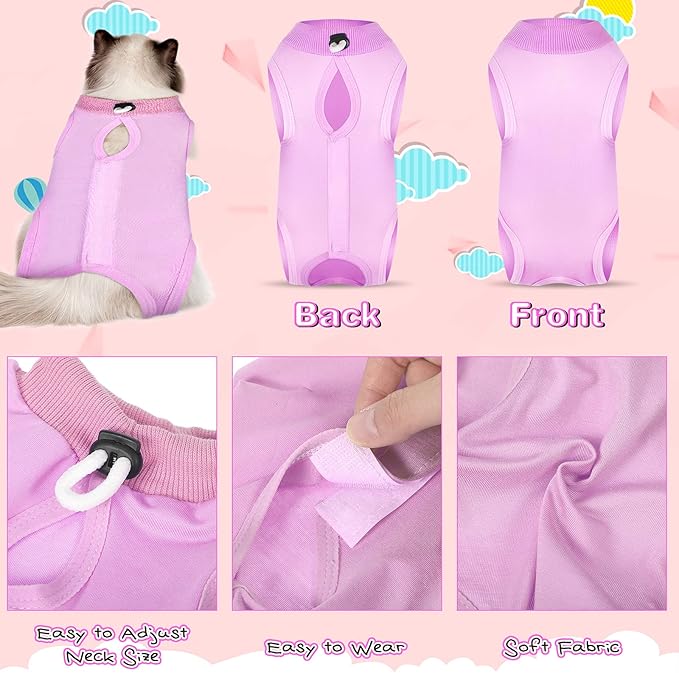 Nuanchu 3 Pieces Cat Recovery Suit Kitten Recovery Suit E-Collar Alternative for Cats and Dogs Abdominal Skin Anti Licking Pajama Clothes Sets(Small,Solid Style,Purple Pink Blue)