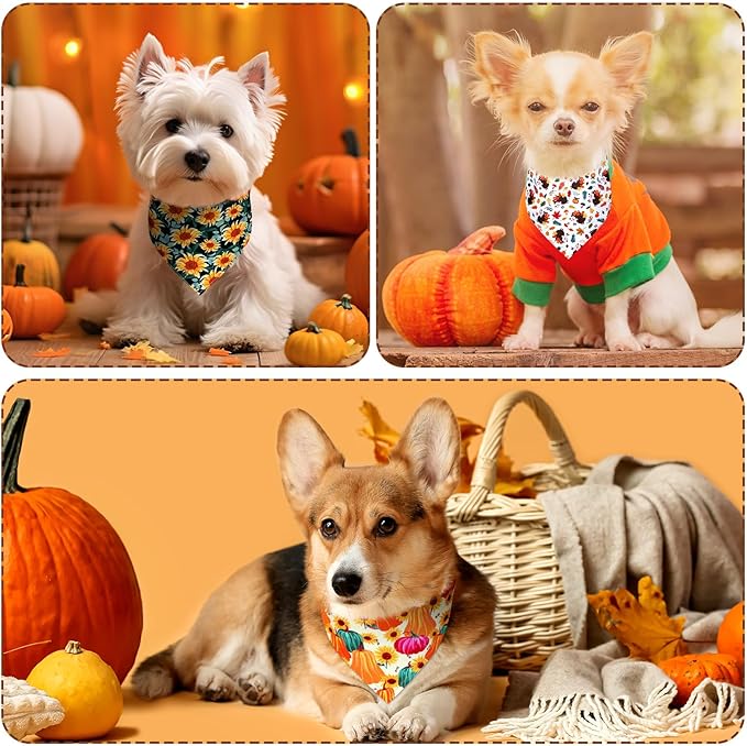 Newwiee 100 Pcs Thanksgiving Dog Bandanas Bulk for Large Dogs Fall Pumpkin Maple Leaf Triangle Bandanas Bibs Adjustable Pet Scarf Holiday Soft Breathable Thanksgiving Day Scarf Accessories for Puppy