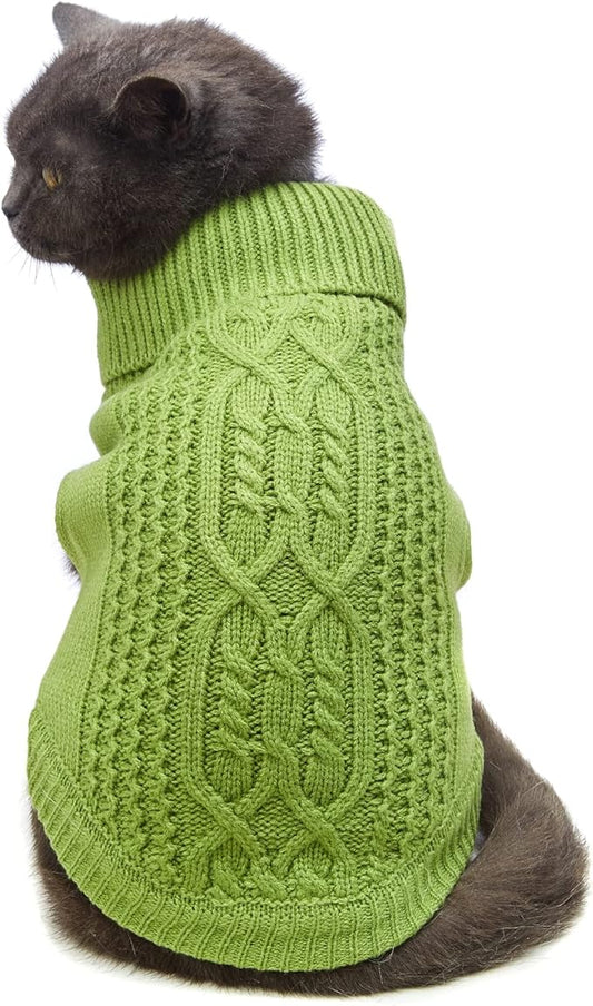 Stretchy Cat Sweater - 17 Colors & 6 Sizes | Snug Winter-Ready Knit for Boy/Girl Cats & Kittens(Green, Large)