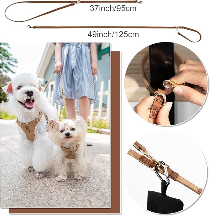 No Pull Dog Harness with Multifunction Dog Leash,Soft Adjustable No Choke Escape Proof Pet Harness Vest for Medium Dogs or Large Dogs,Khaki Camel,XS