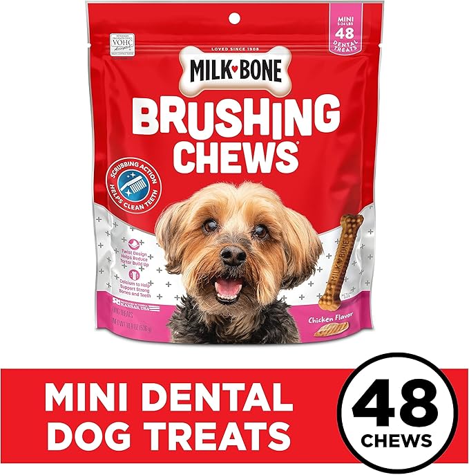 Milk-Bone Original Brushing Chews 48 Mini Daily Dental Dog Treats Scrubbing Action Helps Clean Teeth