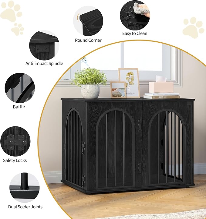 31.5'' Wooden Dog Crate Furniture, Indoor Dog Kennel Dogs Cage for Small/Medium Dogs, Heavy Duty Dog Crates Decorative Pet House End Side Table TV Stand, Black DFC85104B